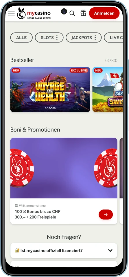 Casino-Bildschirmseite